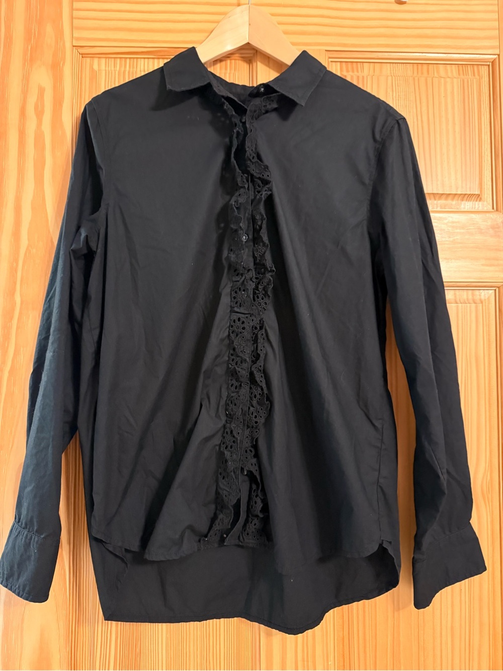 GAP Black Button-Down Shirt with Lace Ruffle Placket